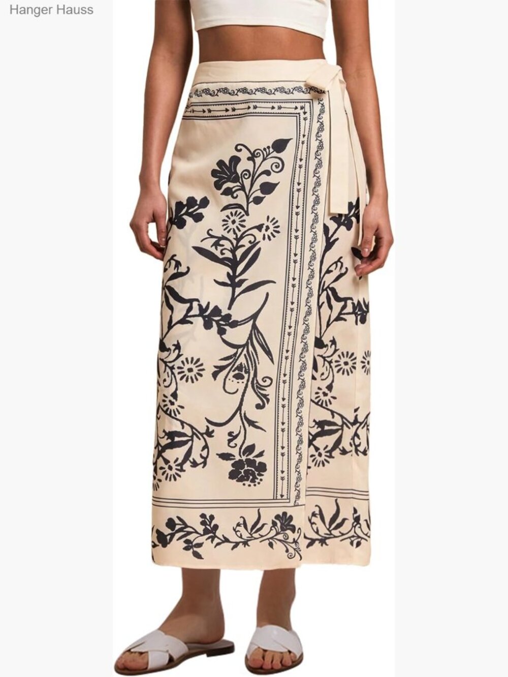 Women's Floral Wrap Midi Skirt High Waist A-Line Beach Boho Long Flared Skirt